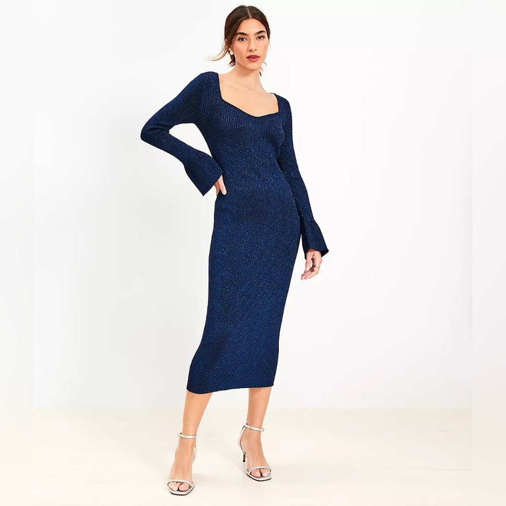 LOFT | Ribbed Trumpet Sleeve Midi Sweater Dress